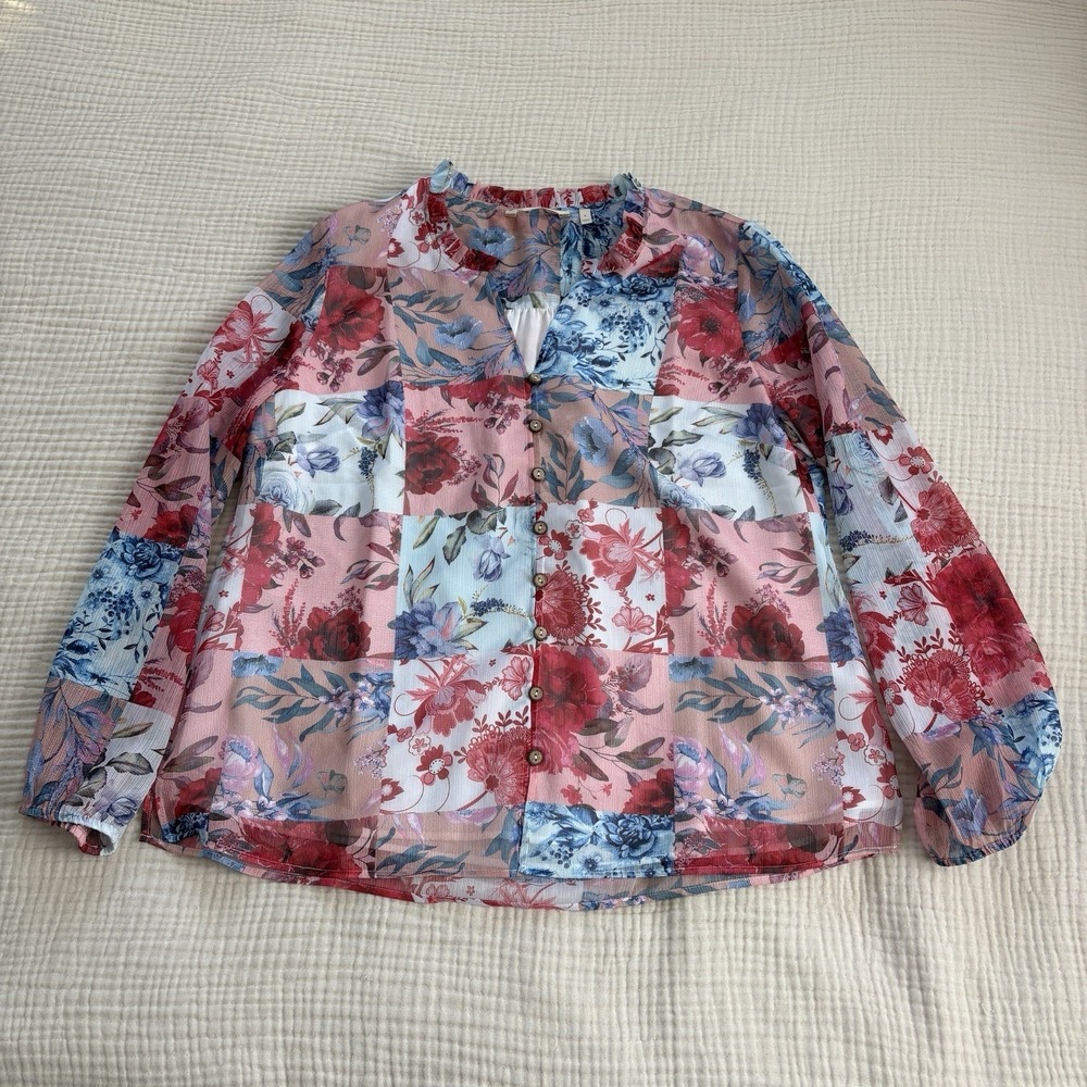 Soft Surroundings Anastasia Shirt Women's Size Large Floral Patchwork Blouse‎